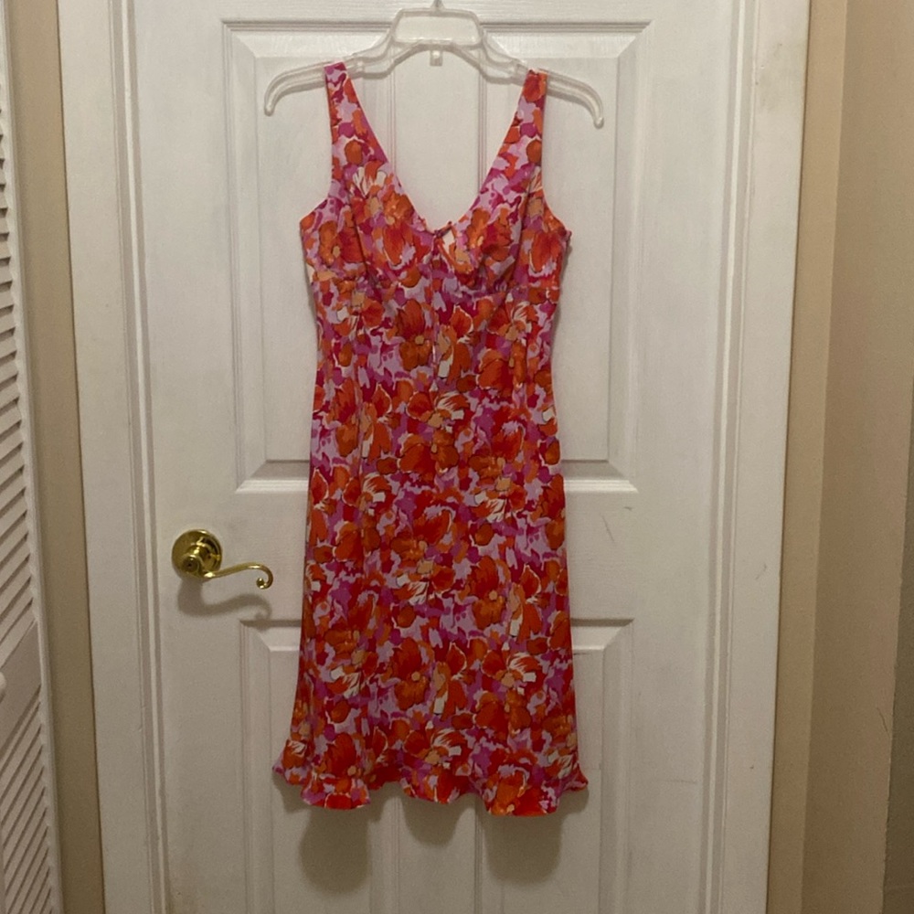 Express World Brand A-Line Dress Floral Print (Pink,Orange and Lavender)